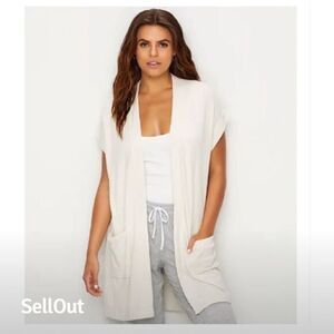 Barefoot Dreams Women's XS Beige Sleeveless Cardigan Sweater Casual Athleisure